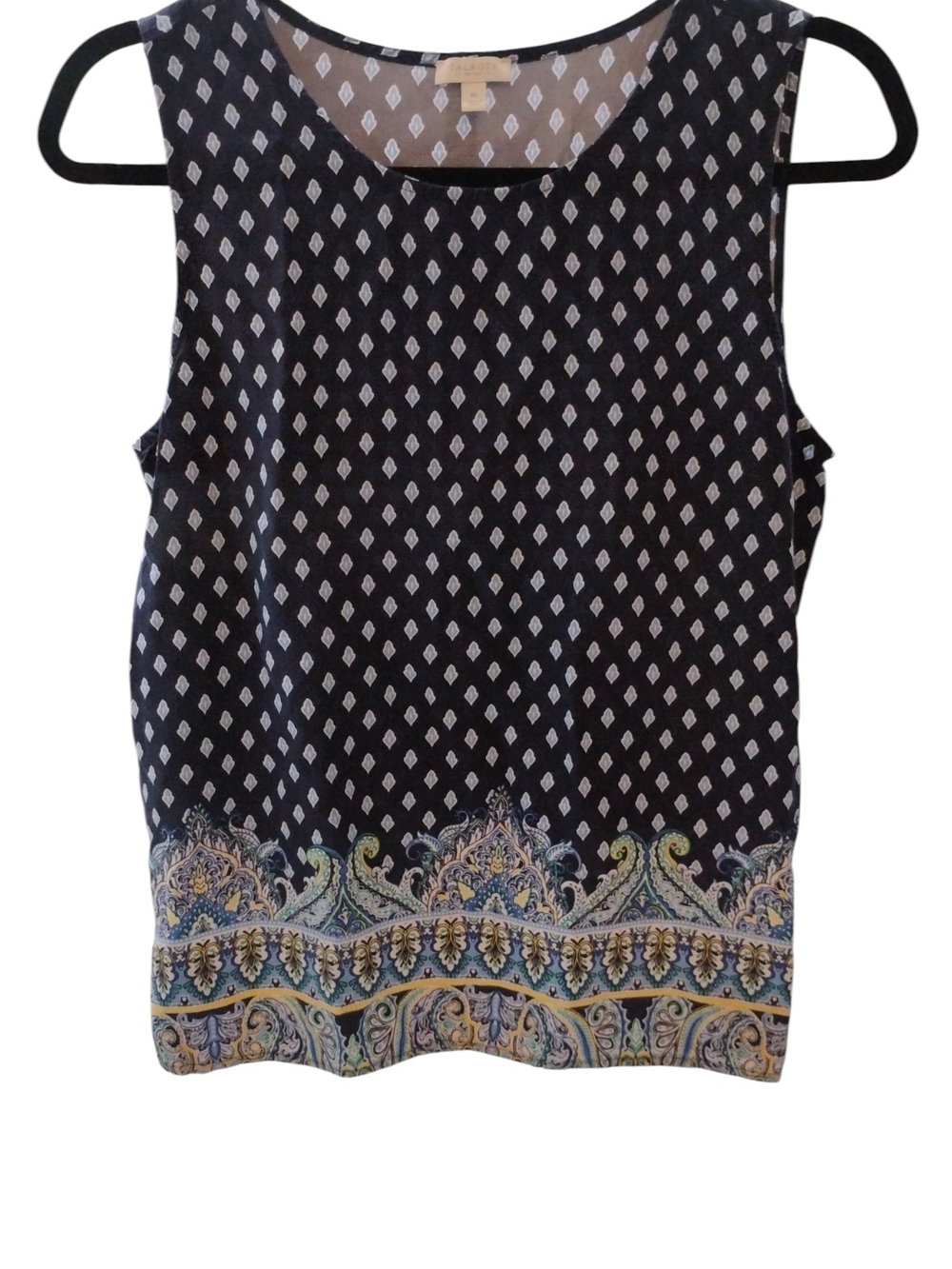 Talbots Navy Sleeveless Tank with Multicolor Paisley Border SZ M P